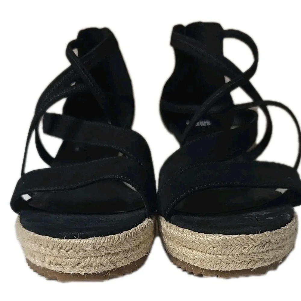 Eileen Fisher Wanda Tumbled Nubuck Black Espadrille Women's Size 10 Sandals